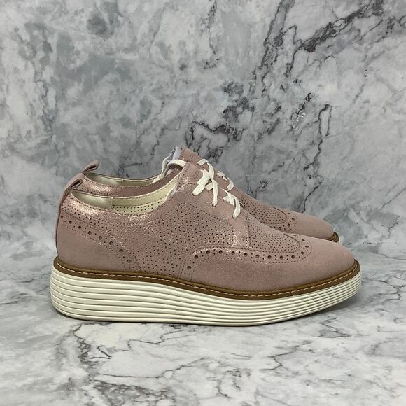 Cole Haan Size 6C Rose Gold Shimmer ØriginalGrand Platform Wingtip Oxford P18-30 - Picture 3 of 8
